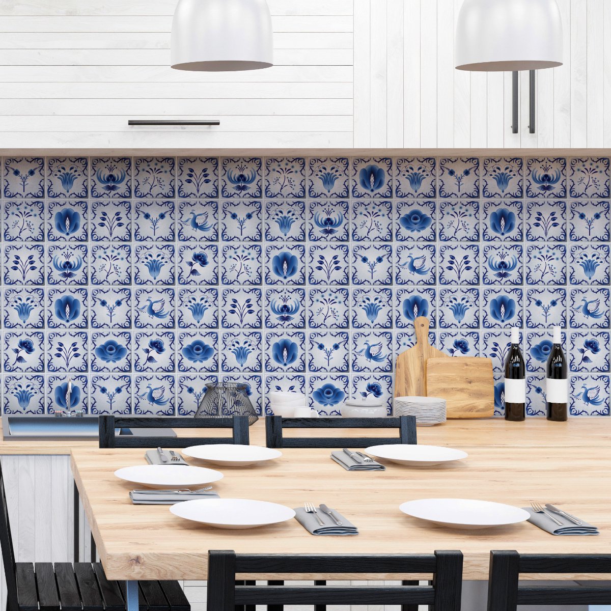 Ambiance Sticker Zelfklevende tegelmuurstickers voor keuken en badkamer - 60 Delft Enkhuizen cementtegelstickers - 60 stickers 15x15cm Multi color