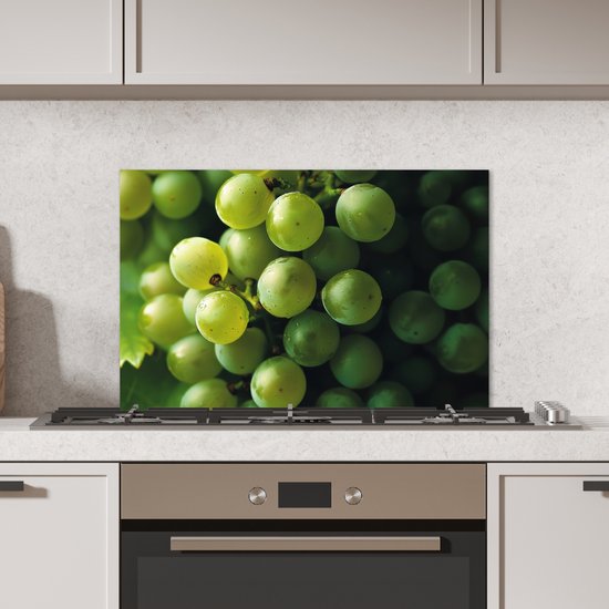 Crédence de Cuisinière en Aluminium 70x50 cm - Raisins - Grappe - Vert - Écran Pare-éclaboussures pour Plaque de Cuisson - Protection Murale