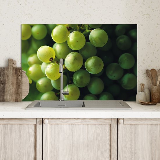 Crédence de Cuisinière en Aluminium 70x50 cm - Raisins - Grappe - Vert - Écran Pare-éclaboussures pour Plaque de Cuisson - Protection Murale