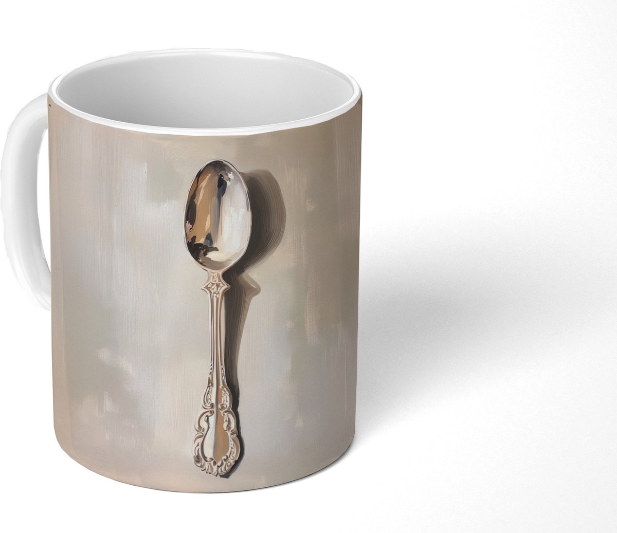 Mok - Koffiemok - Lepel - Verf - Zilver - Mokken - 350 ML - Beker - Koffiemokken - Theemok