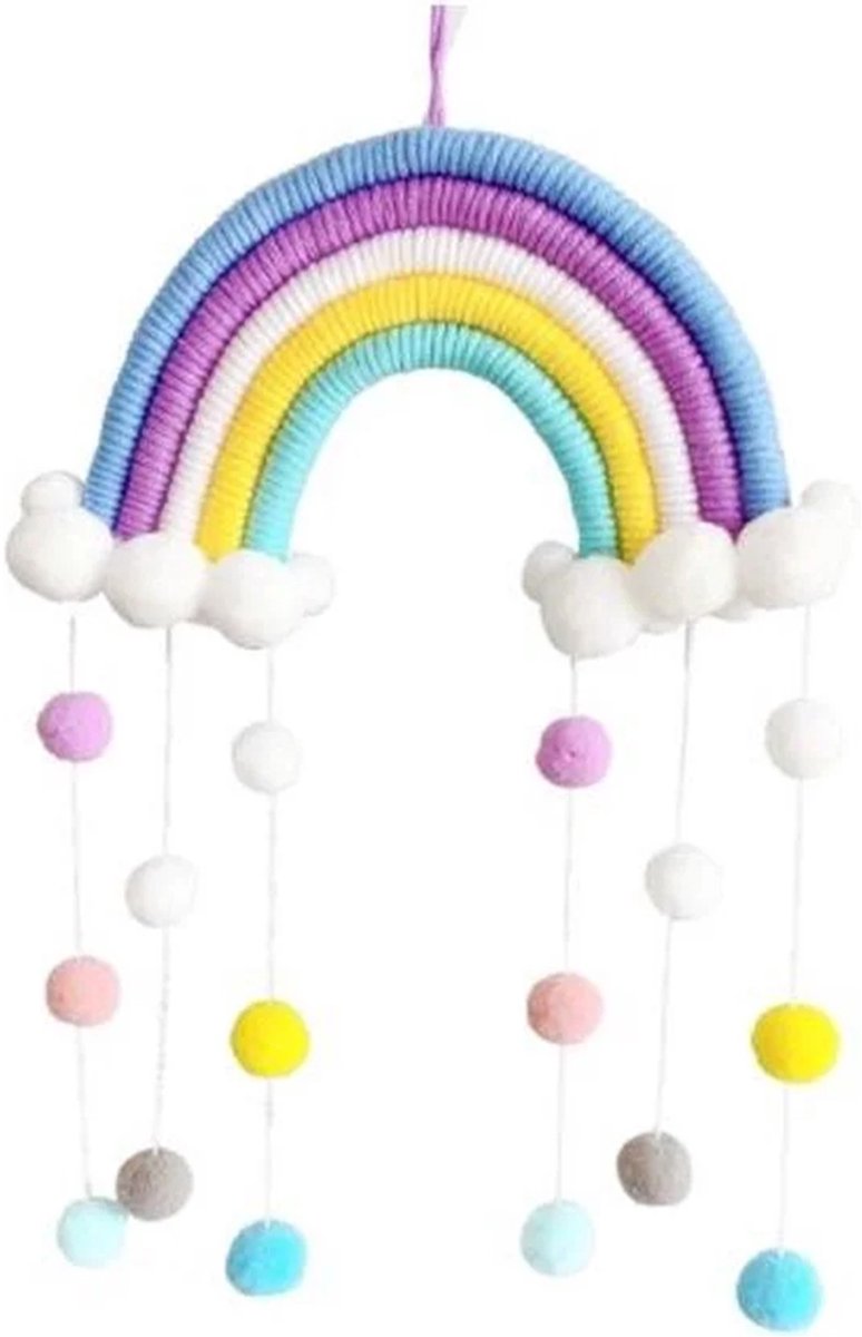 Regenboog baby mobiel – babykamer decoratie – handgemaakt katoen – kraamcadeau meisje/jongen – 50x26 cm