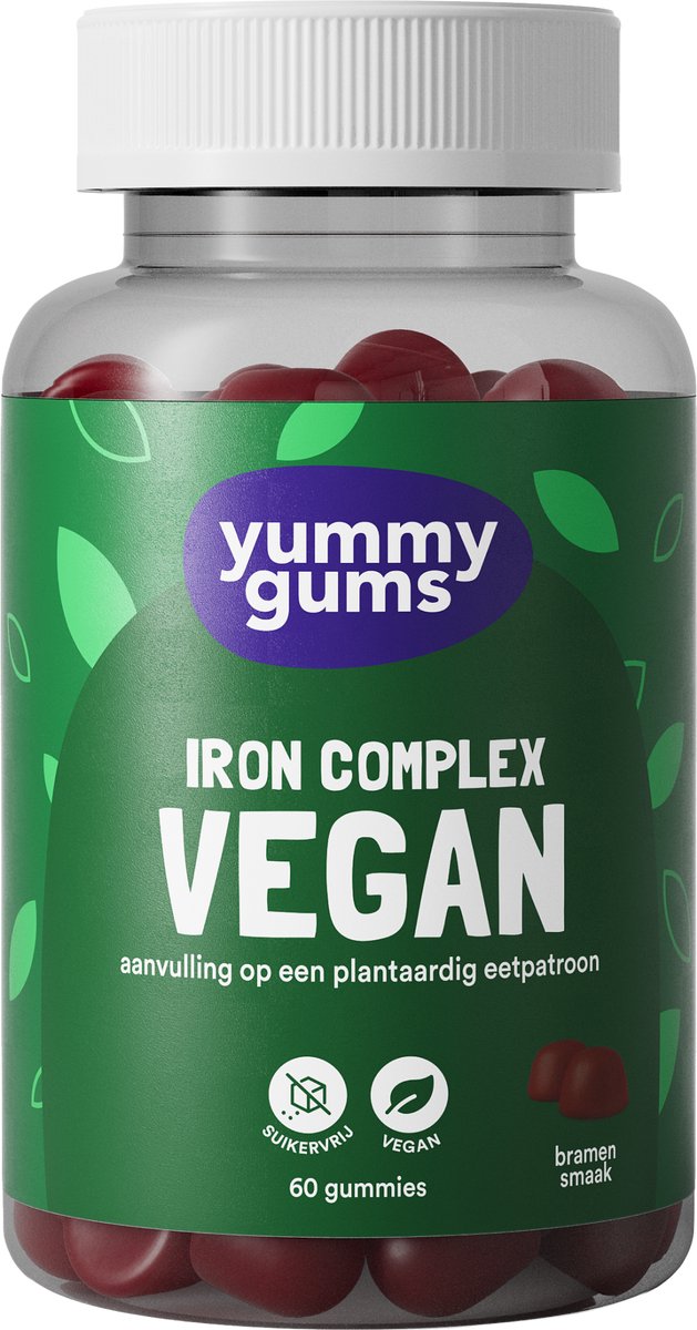 Goedkoopste Yummygums • Ijzer veganisten gummies • Suikervrij • Met calcium en b12 • 60 gummies