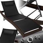 tectake® Wicker zonnebed met 6-voudig verstelbare rugleuning - Ligstoel met afneembaar hoofdkussen - Outdoor ligbed - UV-bestendig - Relaxstoel voor tuin, terras en balkon - Mixed-bruin