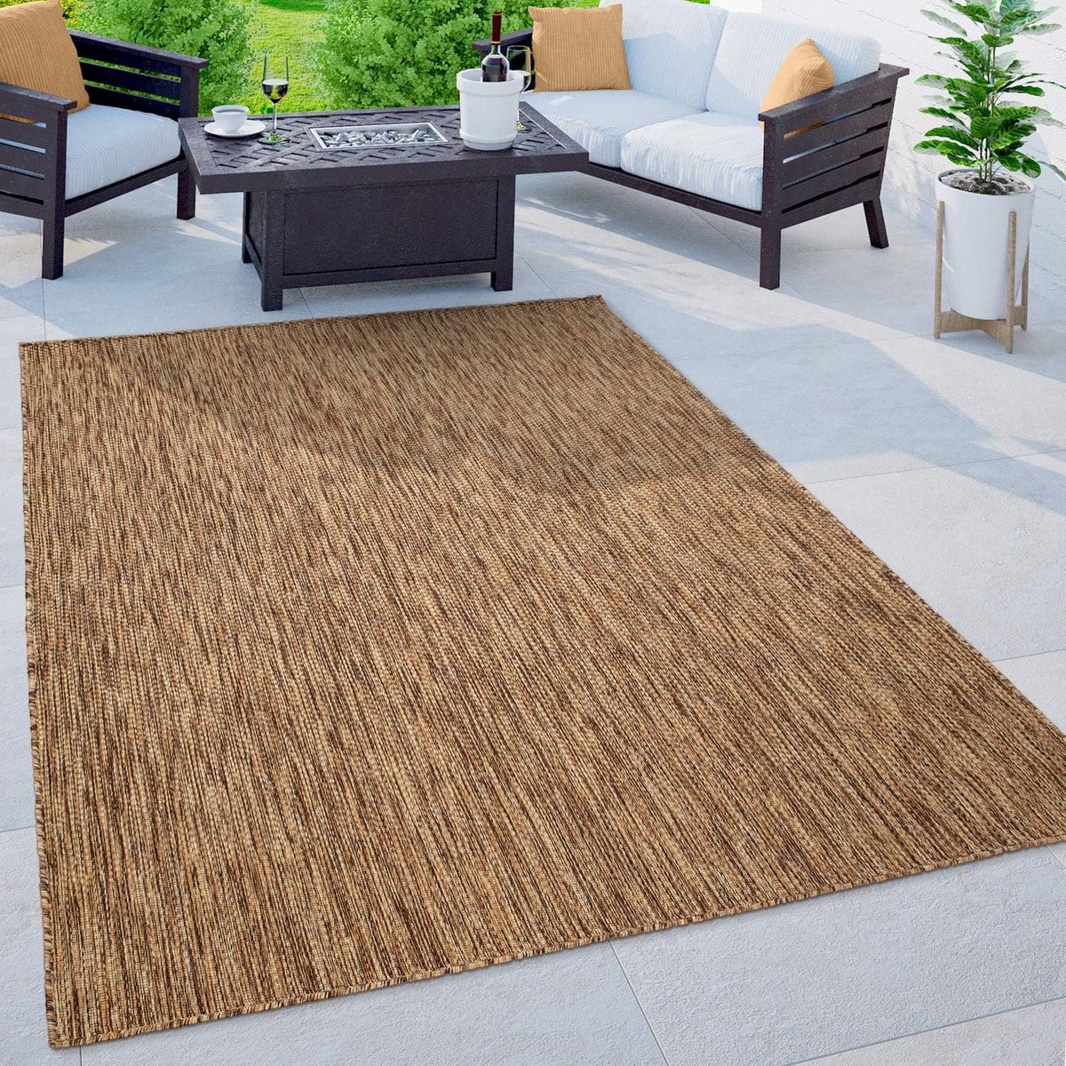 Flycarpets Veniro Effen Binnen en Buitenkleed Bruin - 80x250 cm - Laagpolig Vloerkleed Buiten - Tuinkleed / Tuintapijt
