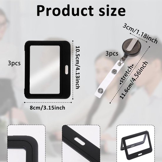 Porte-badge transparent avec fermeture rétractable pour carte de crédit (lot de 3)