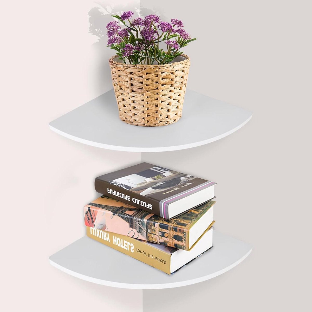 Hoekplanken Hangend 25 cm Breed Set van 2 Wit Zware Belasting Zwevende Planken Decoratief Wandrek Waterdicht Bloemenrek voor Keuken Slaapkamer Woonkamer Werkkamer