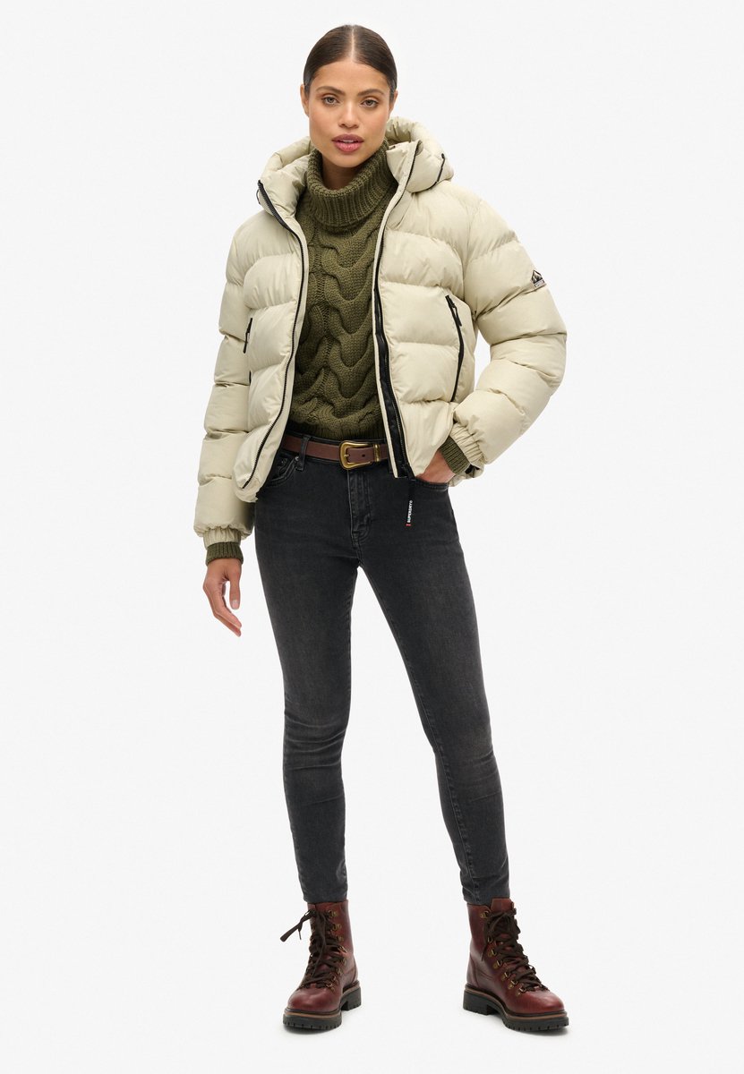 Superdry Hooded Sports Puffer Winterjas Dames 40 Beige