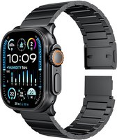 Zwart metalen horlogebandje, losgekoppeld van een horloge met uitgebreid display.
