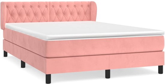 vidaXL Boxspring avec matelas Velours Rose 140x190 cm - Boxspring - Sommiers - Lit - Meubles de couchage