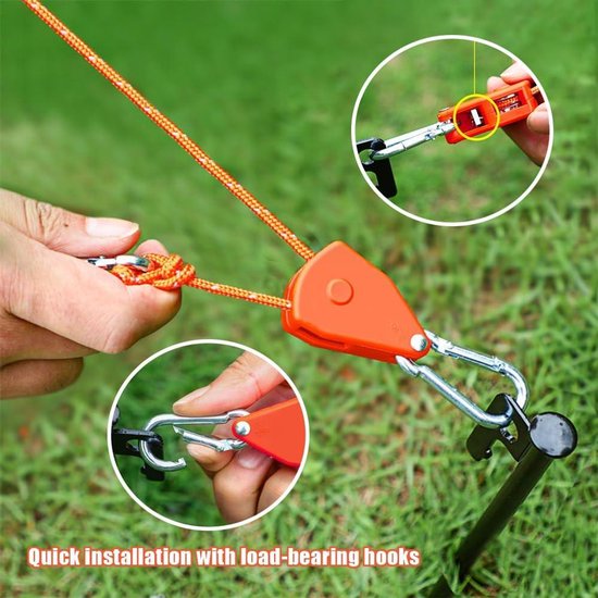 4m Pack of Guy Ropes with Cable Tensioner, Adjustable Ratchet Hooks ...