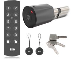 Slim slot deur Draadloos met Cilinder afmeting 30/40 (Buitenmaat/Binnenmaat) met 3 sleutels, Keypad met 2 druppels (tags), Grijs/Zwart, met gratis app