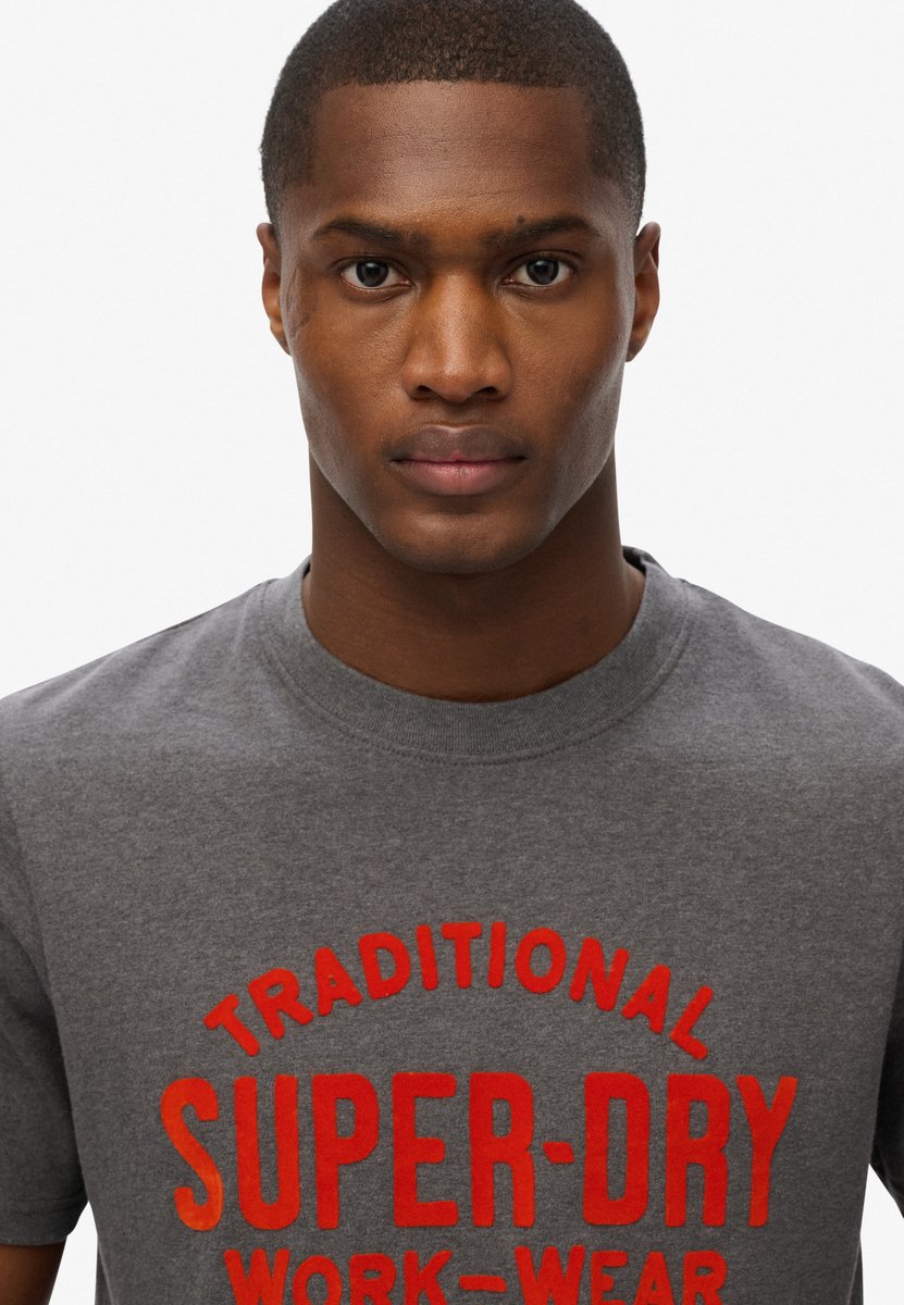 Superdry Workwear T-shirt met afbeelding in flockprint Heren T-shirts Grijs
