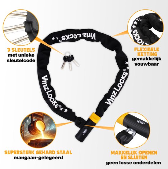 Vinz à Chaîne / Antivol de Vélo Vinz Salado avec Tête Fixe ART2 - 90cm