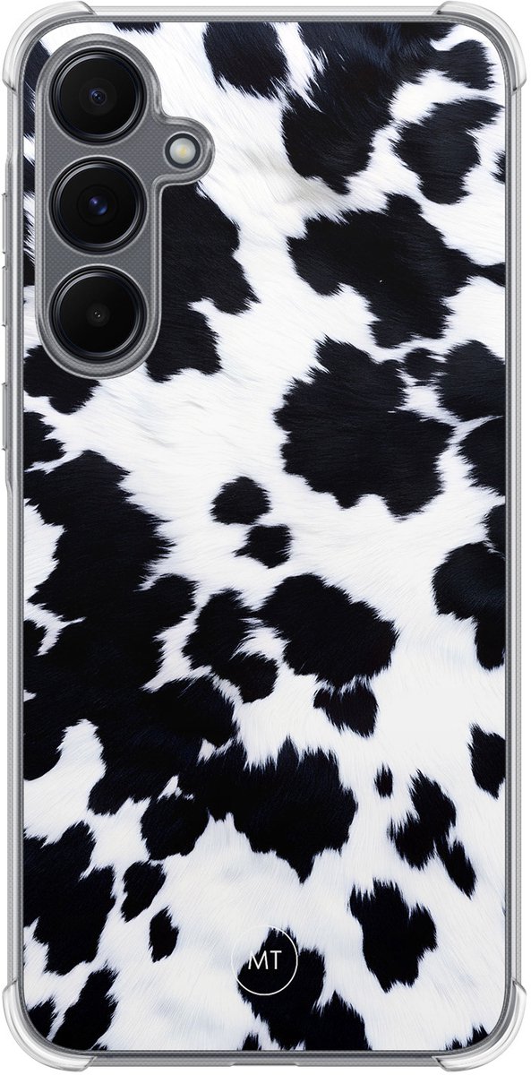 Hoesje (shockproof) geschikt voor Samsung Galaxy A55 - Koeienprint - Extra sterke case - TPU/polycarbonaat - Print - Zwart, Wit, Transparant