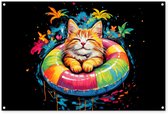 Affiche de jardin 120x80 cm - Décoration de jardin Graffiti - Été - Chat - Animal - Affiche pour le jardin - Décoration extérieure - Tableau de jardin clôture - Décoration murale sur toile de jardin - Décoration murale sur toile de balcon