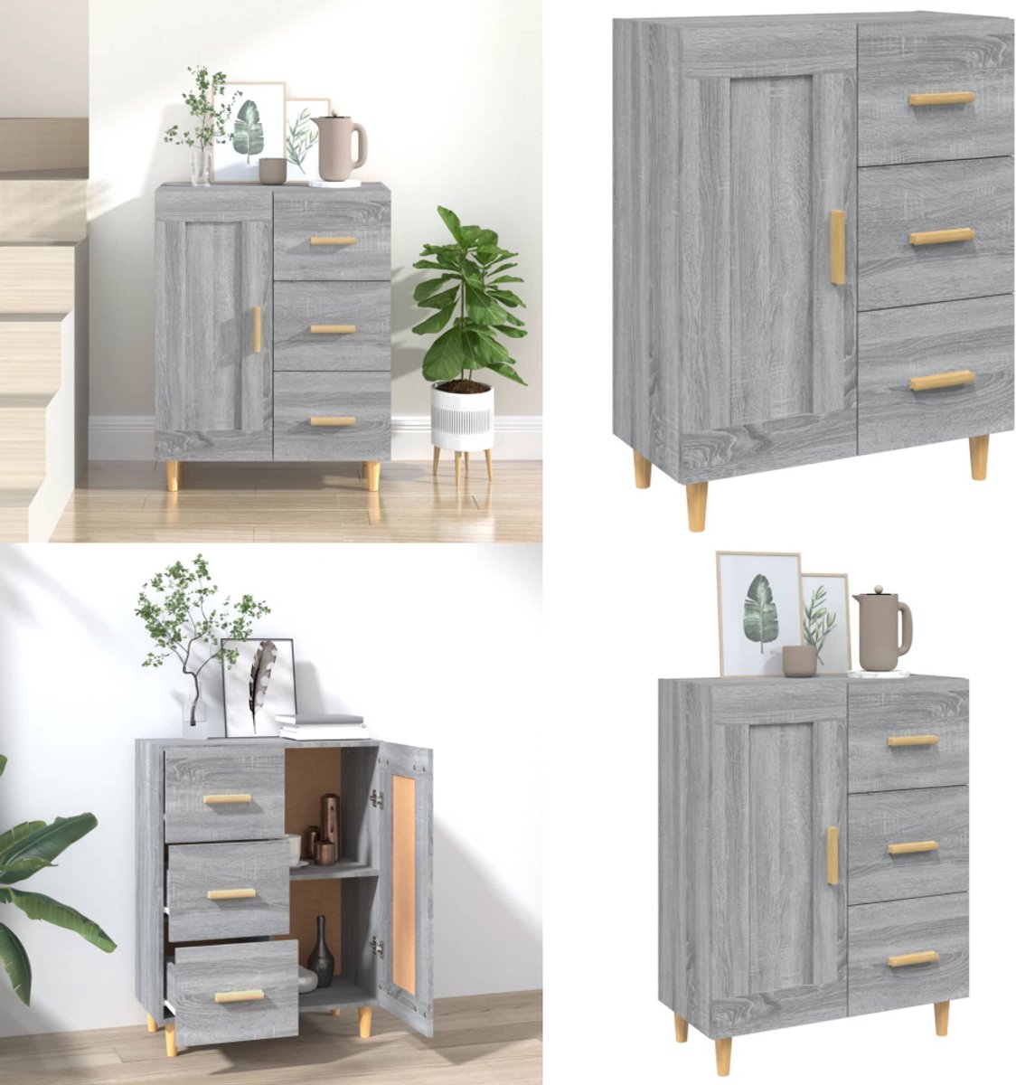 vidaXL Dressoir 69,5x34x90 cm bewerkt hout grijs sonoma eikenkleurig - Dressoir - Dressoirs - Kast - Wandkast