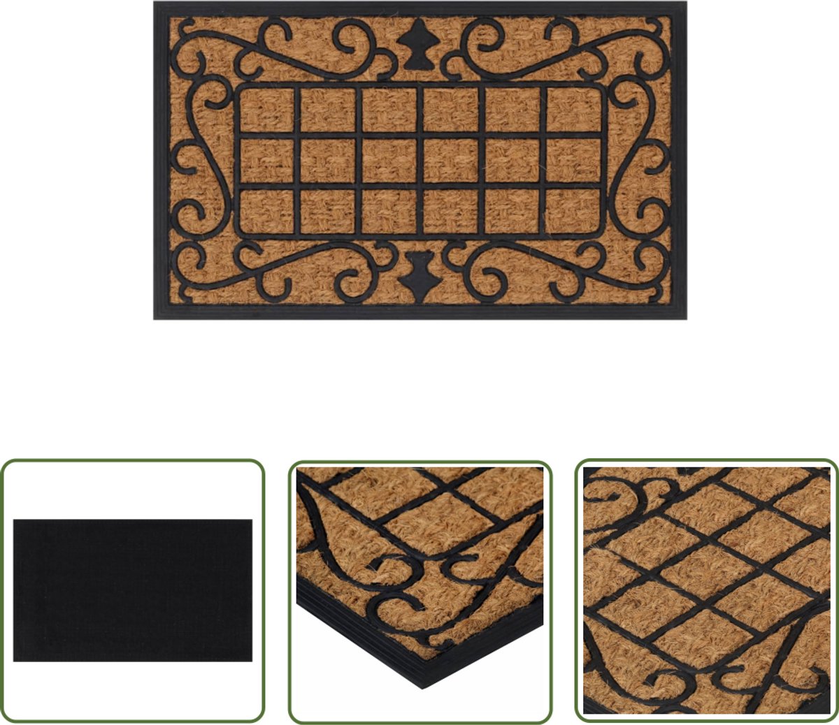 The Living Store Deurmat rechthoekig 45x75 cm rubber en kokosvezel - Rubber Deurmat - Kokos Vezel Deurmat - Deurmat Voor Ingang - Interieur Decoratie - Antislip Deurmat