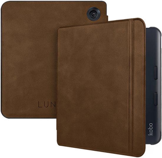 Lunso Geschikt voor Kobo Libra Colour hoes (7 inch) - echt leren sleepcover - Coffee van Merkloos — afbeelding 5