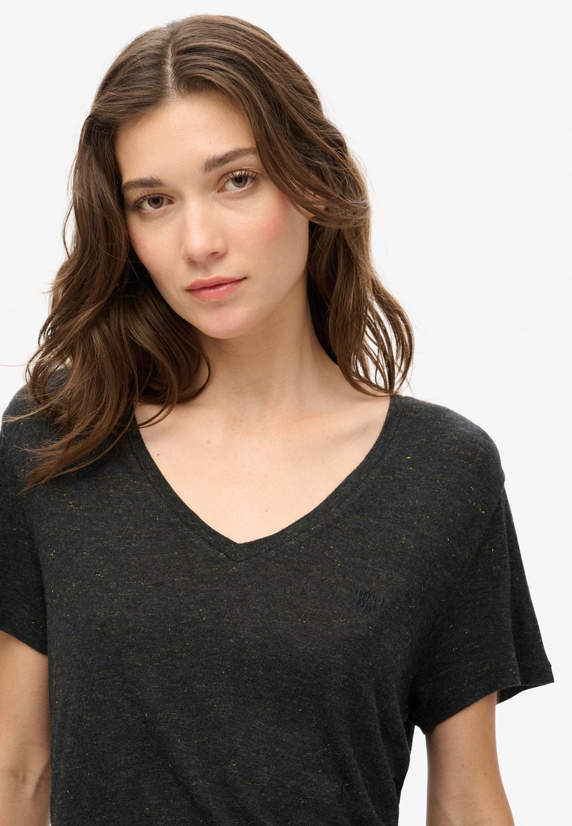 Superdry Studios Slub Embroidered Vee T-shirt Met Korte Mouwen XL Vrouw Zwart