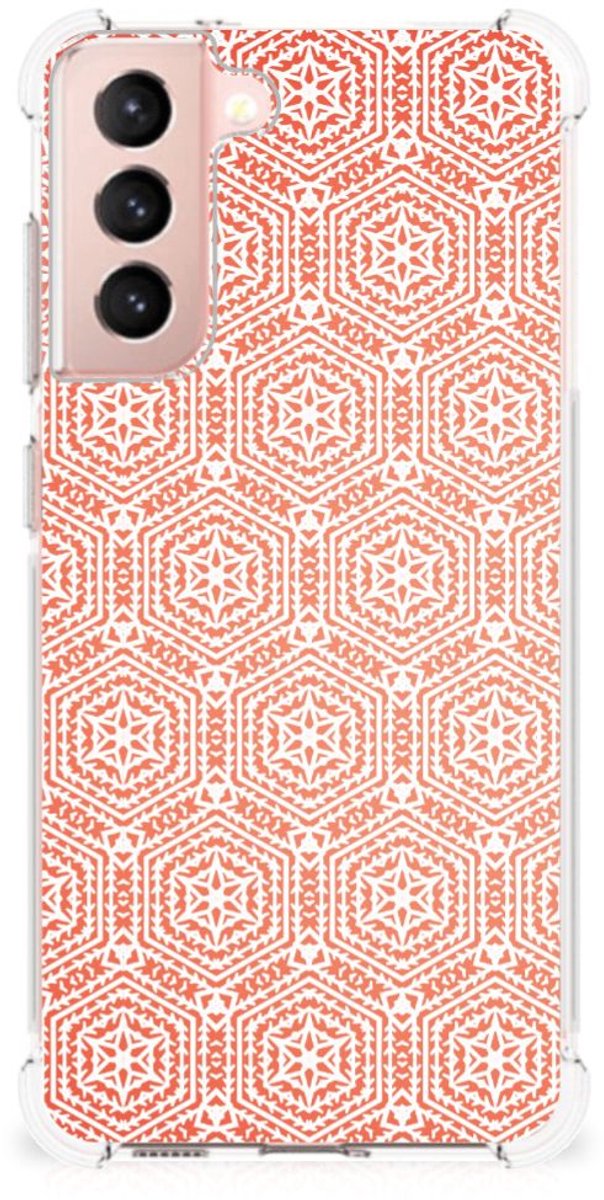 Samsung Galaxy S21 FE Doorzichtige Silicone Hoesje Pattern Orange