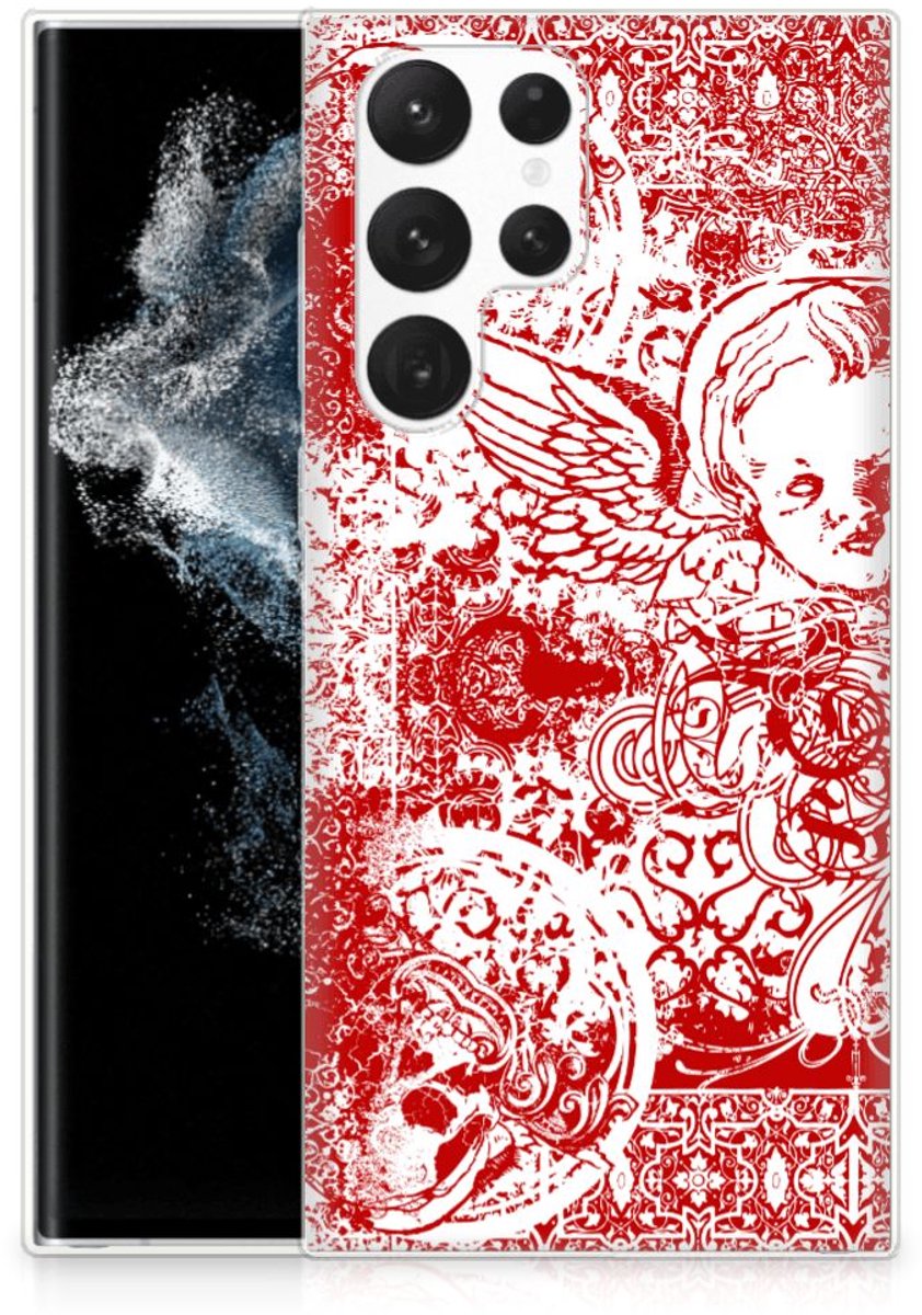 Silicone Back Case Samsung Galaxy S22 Ultra Angel Skull Rood