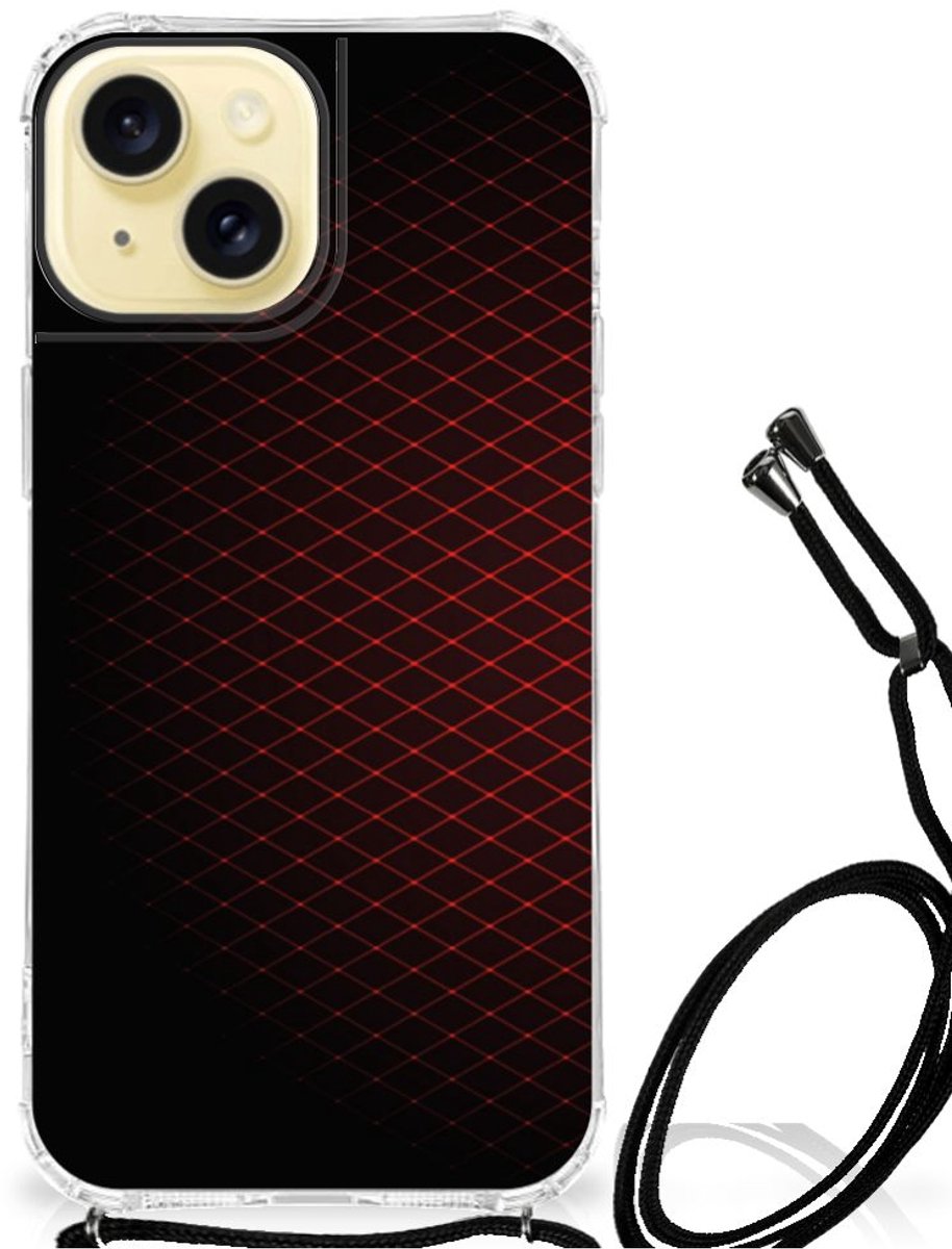Apple iPhone 15 Doorzichtige Silicone Hoesje Geruit Rood