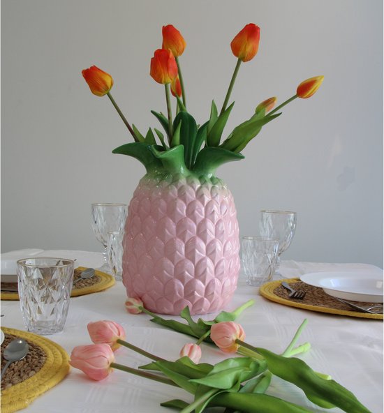 Bouquet de tulipes artificielles Bellatio Design Sally - 7 pièces - orange - toucher réel - 47 cm