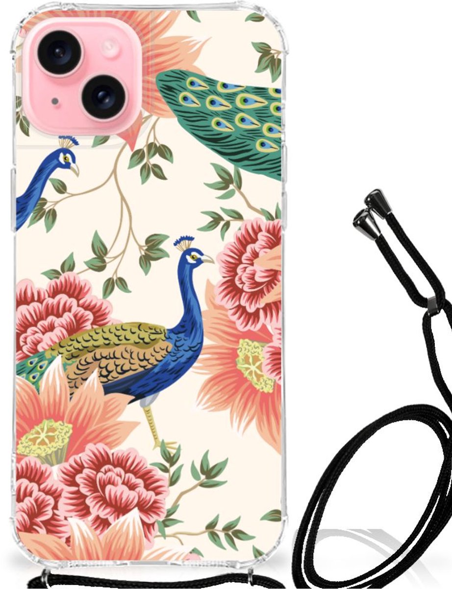 Case Anti-shock voor iPhone 15 Plus Pink Peacock