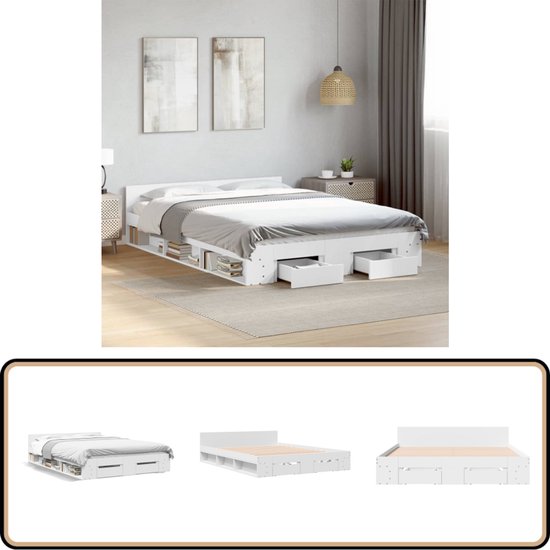 Cadre de lit vidaXL avec tiroirs en bois blanc 160 x 200 cm