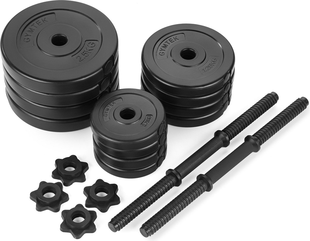 Gymtek® Halterset 20kg - Dumbells Set - Verstelbare Dumbells - 2x Halterstang - 4x 2,5kg, 4x 1,25kg, 4x 1kg - Halterset voor Krachttraining, Workout, Home Gym, Fitness thumbnail 4