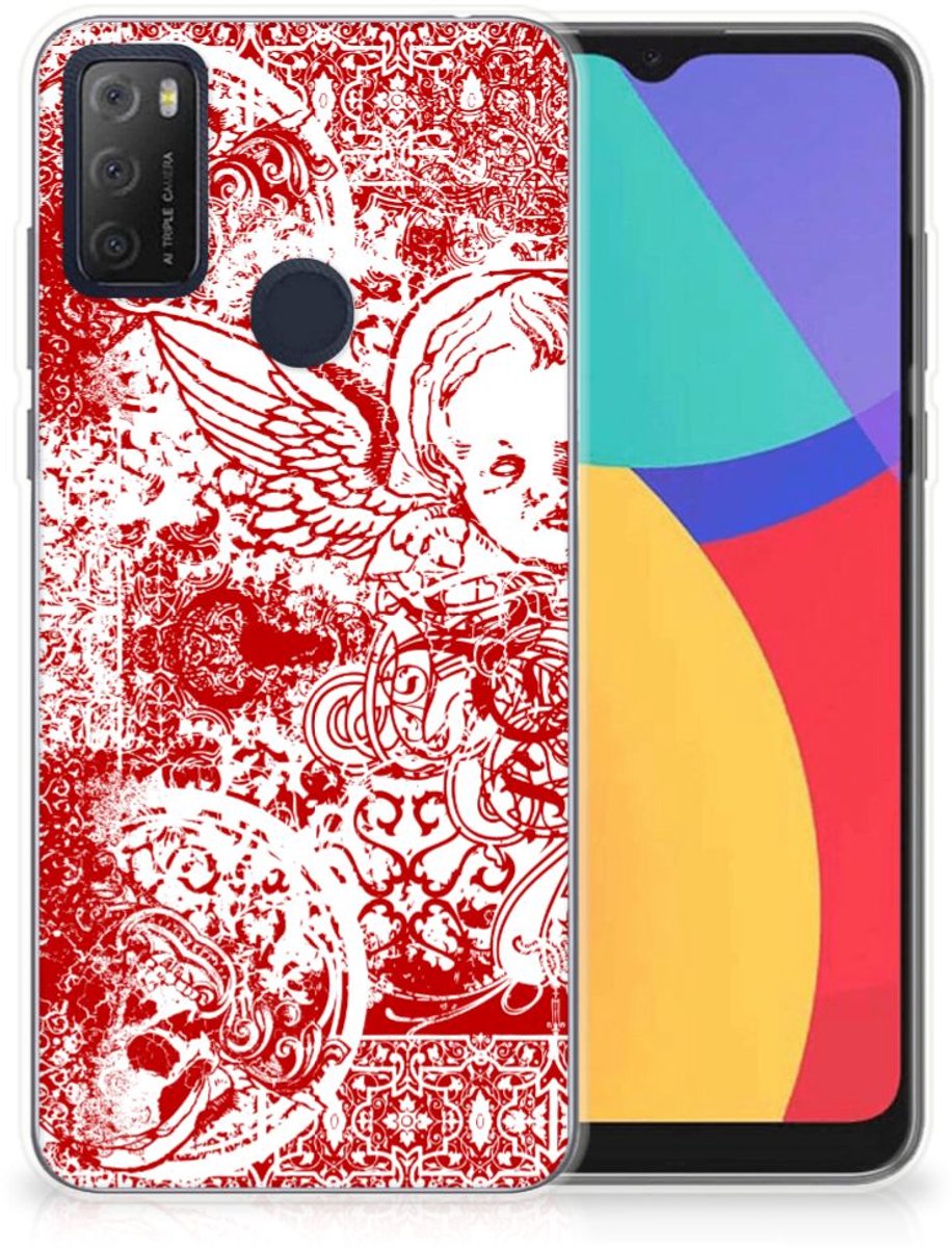 Silicone Back Case Alcatel 1S (2021) Angel Skull Rood