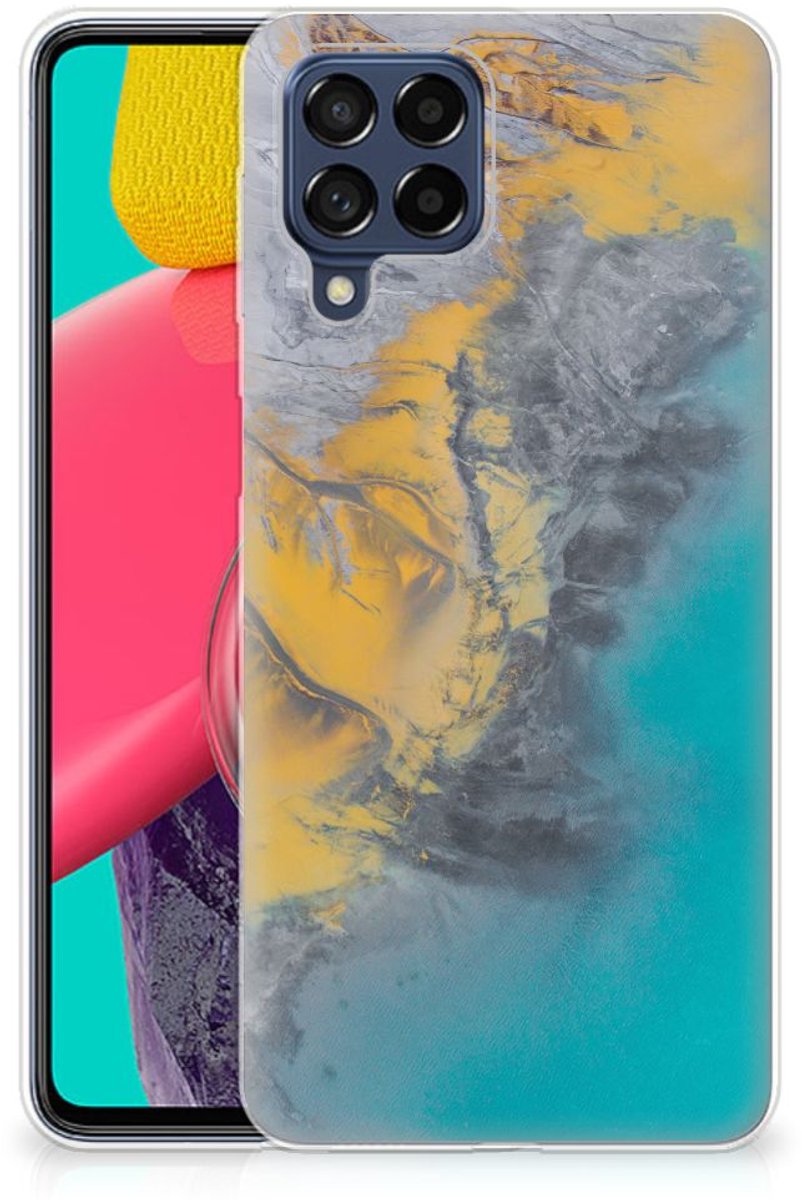 Samsung Galaxy M53 TPU Siliconen Hoesje Marble Blue Gold