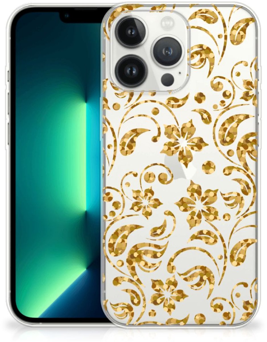 Back Cover voor iPhone 13 Pro Max TPU Case Gouden Bloemen