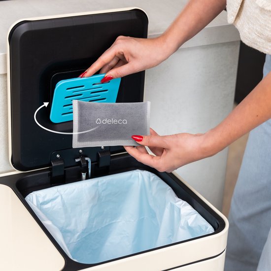 Deleca Lot de 4 Filtres éliminateurs d'odeurs – Rafraichisseurs d'air pour capteur FreshAura et Prullenbak de recyclage – Purificateur d'air – 4 x 17,5 g de Charbon de bois de Bamboe