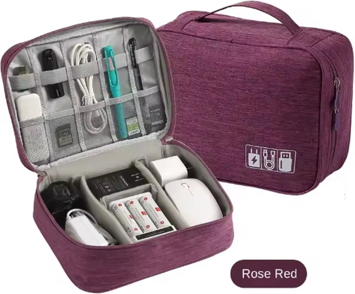 Scoby - Elektronica Organizer Tas - Kabelopberger - Reistas - Travel Bag - Compact Formaat - Roze