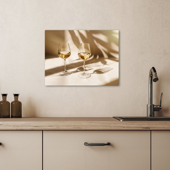 Tableau sur toile 40x30 cm - Décoration murale Vin - Verres à vin - Wit - Accessoires de Décoration murale - Décoration murale Cuisine - Peintures sur toile