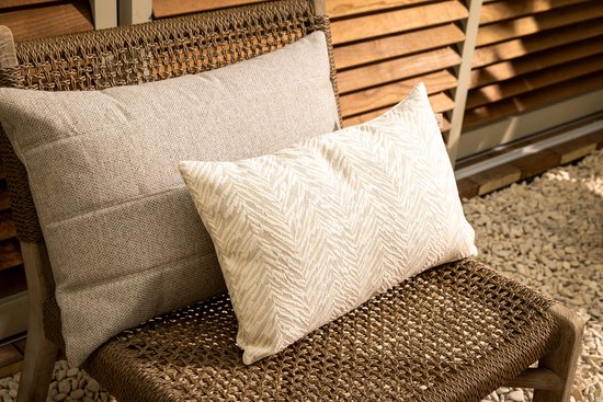Dutch Décor AUGUSTA - Coussin d'extérieur 30x50 cm - déperlant et UV-résistant - Marshmallow - Blanc et beige