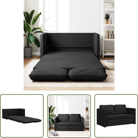 The Living Store Slaapbank vloermodel 2-in-1 112x174x55 cm stof zwart - Vloerslaapbank - Slaapbank - 2 Persoons Bed - Zweefstoel - Lounge Stoel