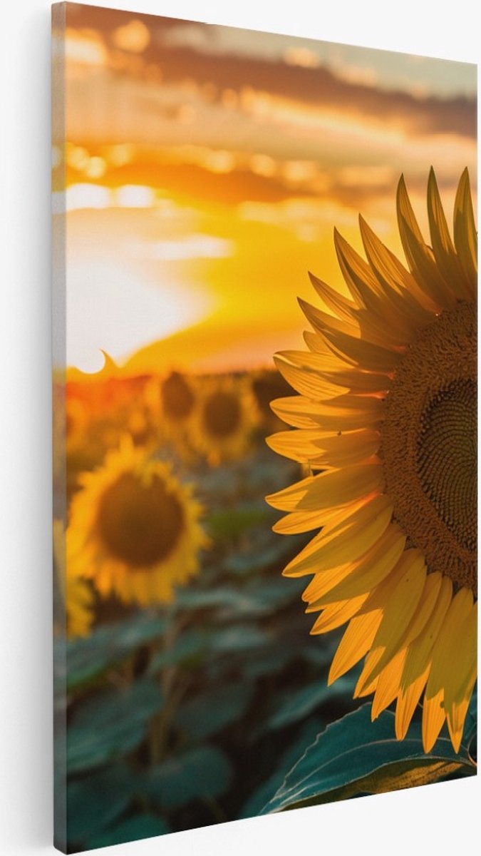 Saammp Canvas Schilderij - Zonnebloemen - Natuur - Landschap - 20x30 - Foto op canvas - Wanddecoratie - Muurdecoratie Woonkamer - Slaapkamer decoratie - Canvas Print Multicolor