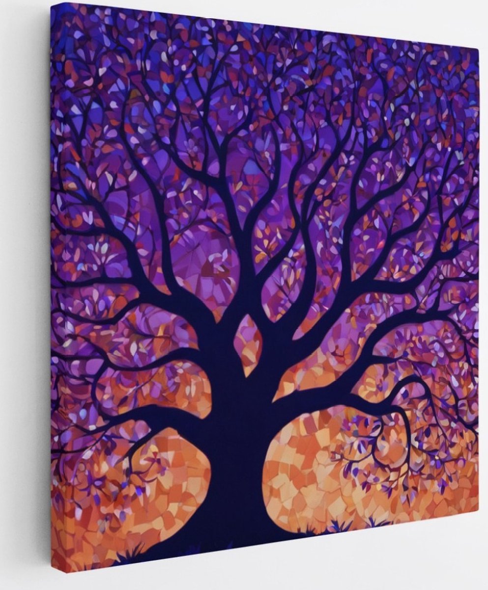 Saammp Canvas Schilderij - Kleurrijke boom - Abstract - 40x40 - Foto op canvas - Wanddecoratie - Muurdecoratie Woonkamer - Slaapkamer decoratie - Canvas Print Multicolor