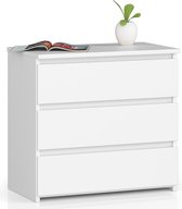 Table de chevet Wit avec 3 tiroirs - 60 cm de large - Finition mate - À monter soi-même