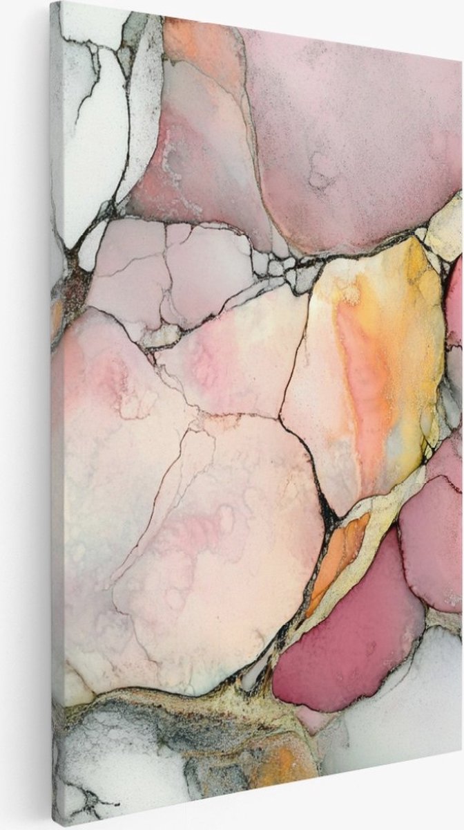 Saammp Canvas Schilderij - Marmer - Kunst - Roze - Abstracte wanddecoratie- 20x30 - Foto op canvas - Wanddecoratie - Muurdecoratie Woonkamer - Kantoor Decoratie Multicolor