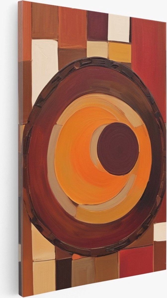 Saammp Canvas Schilderij - Abstract - Cirkels- Bruin - 80x120 - Foto op canvas - Wanddecoratie - Muurdecoratie Woonkamer - Slaapkamer decoratie - Canvas Print Multicolor