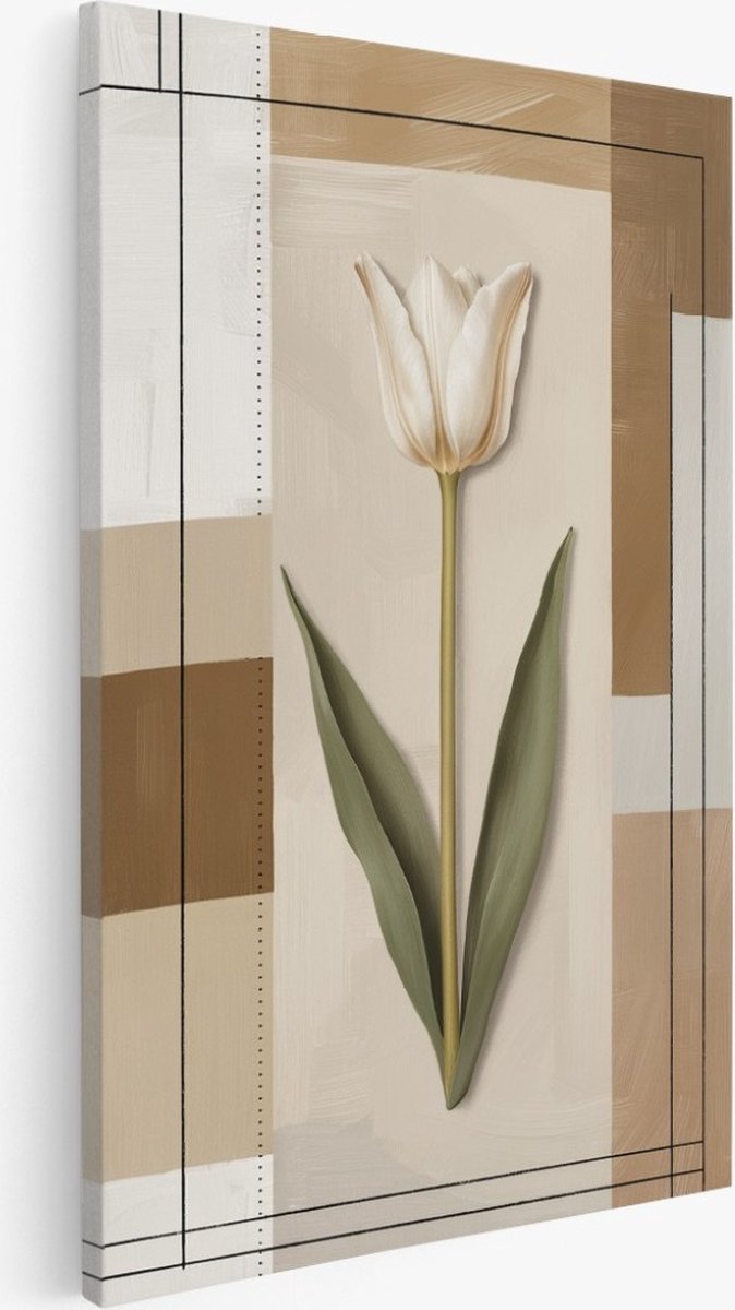 Saammp Canvas Schilderij - Tulp - Beige - Abstract - Bloemen - 40x60 - Foto op canvas - Wanddecoratie - Muurdecoratie Woonkamer - Kantoor Decoratie Multicolor