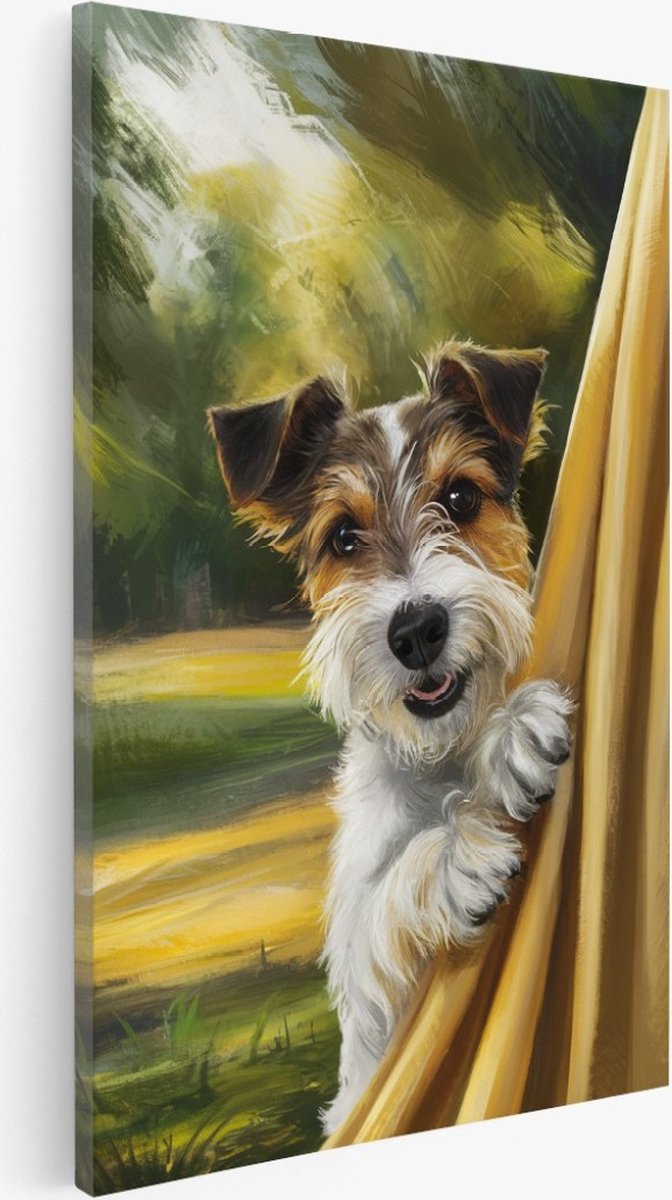 Saammp Canvas Schilderij - Abstracte Hond - Jack russel - Dieren - 30x45 - Foto op canvas - Wanddecoratie - Muurdecoratie Woonkamer - Slaapkamer decoratie - Canvas Print Multicolor