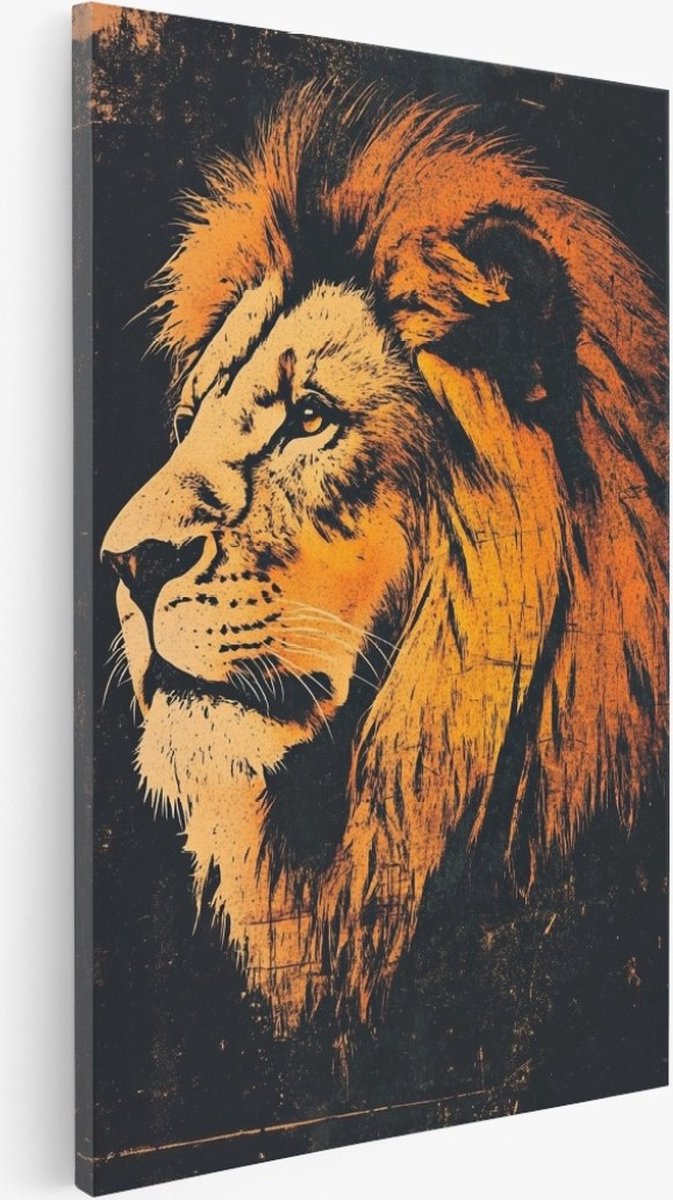 Saammp Canvas Schilderij - Leeuw - Oranje - Natuur - Dieren - 75x100 - Foto op canvas - Wanddecoratie - Muurdecoratie Woonkamer - Slaapkamer decoratie - Canvas Print Multicolor