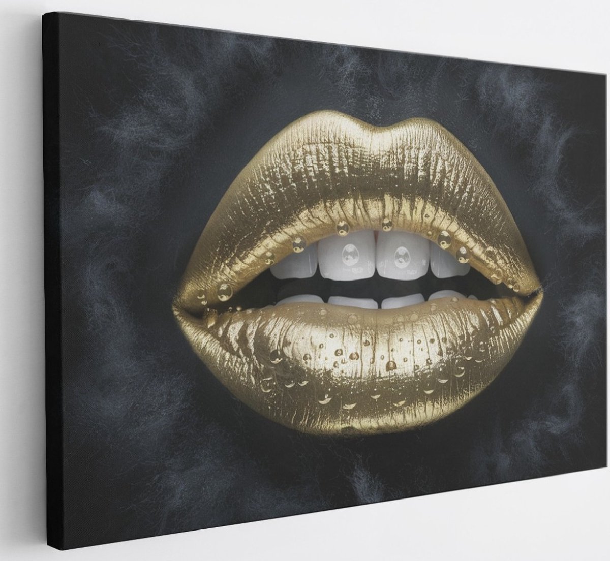 Saammp Canvas Schilderij - Goude Lippen - Abstract - 50x40 - Foto op canvas - Wanddecoratie - Muurdecoratie Woonkamer - Slaapkamer decoratie - Canvas Print Multicolor