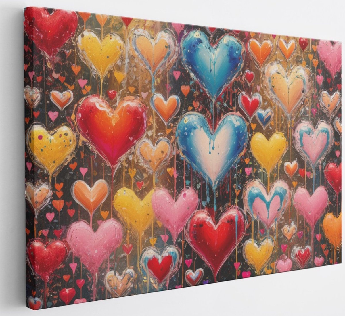 Saammp Canvas Schilderij - Kleurrijke Hartjes - Abstract - 30x20 - Foto op canvas - Wanddecoratie - Muurdecoratie Woonkamer - Slaapkamer decoratie - Canvas Print Multicolor