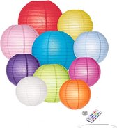 10 x Papieren lampion Kleur Mix - BRANDWEREND - incl LED met afstandsbediening incl ophang veerhaakjes