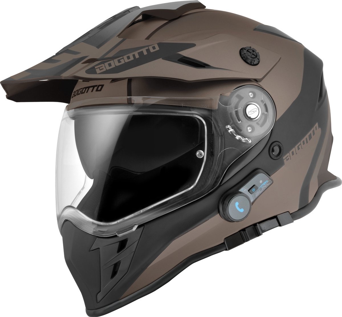 Bogotto H331 BT Tour EVO Zwart Bruin Bluetooth Enduro Helm - Maat L - Helm
